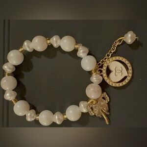 COPY - Zipper pull repurposed on Elegant white and Gold Charm Bracelet